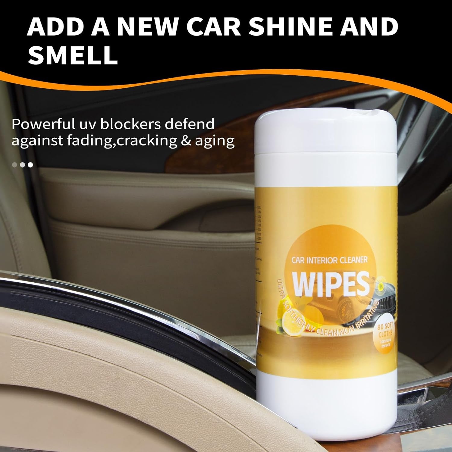 Auto Interior Car Cleaning Wipes, 80Ct Plant Based Car Wipes Interior Cleaning - Protect and Freshen Your Car'S Interior UV Protectant, Non-Greasy Matte Finish, UV Protectant, Car Detailing Supplies