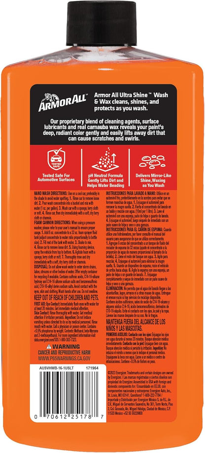 Ultra Shine Car Wash and Wax, Car Wax and Cleaner for Cars, Trucks and Motorcycles, 16 Fl Oz