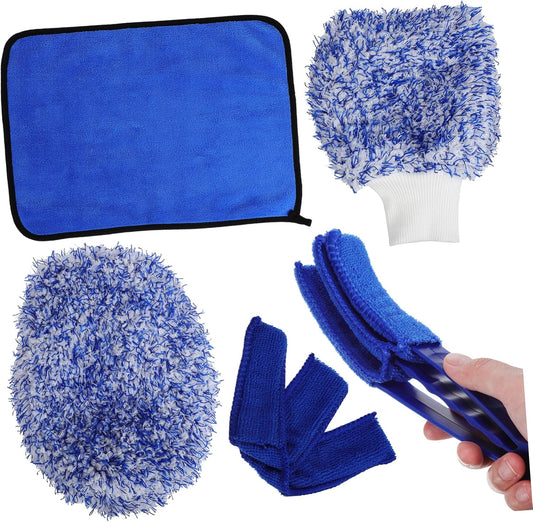 5Pcs Car Wash Cleaning Kit Auto Wash Set Microfiber Towel Mitt Brush Cover Air Conditioner Outlet Brush and Replacement Cloth for Vehicles Trucks and Motorcycles