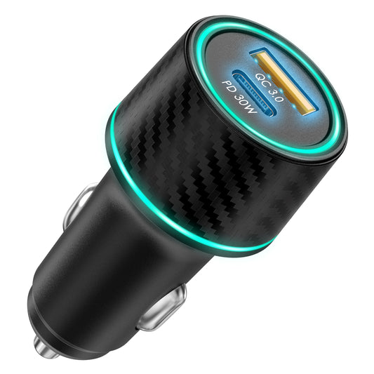 18W Car Charger Adapter with 30W PD USB-C & QC3.0 Dual Port for Iphone, Samsung, Motorola, Oneplus, Google