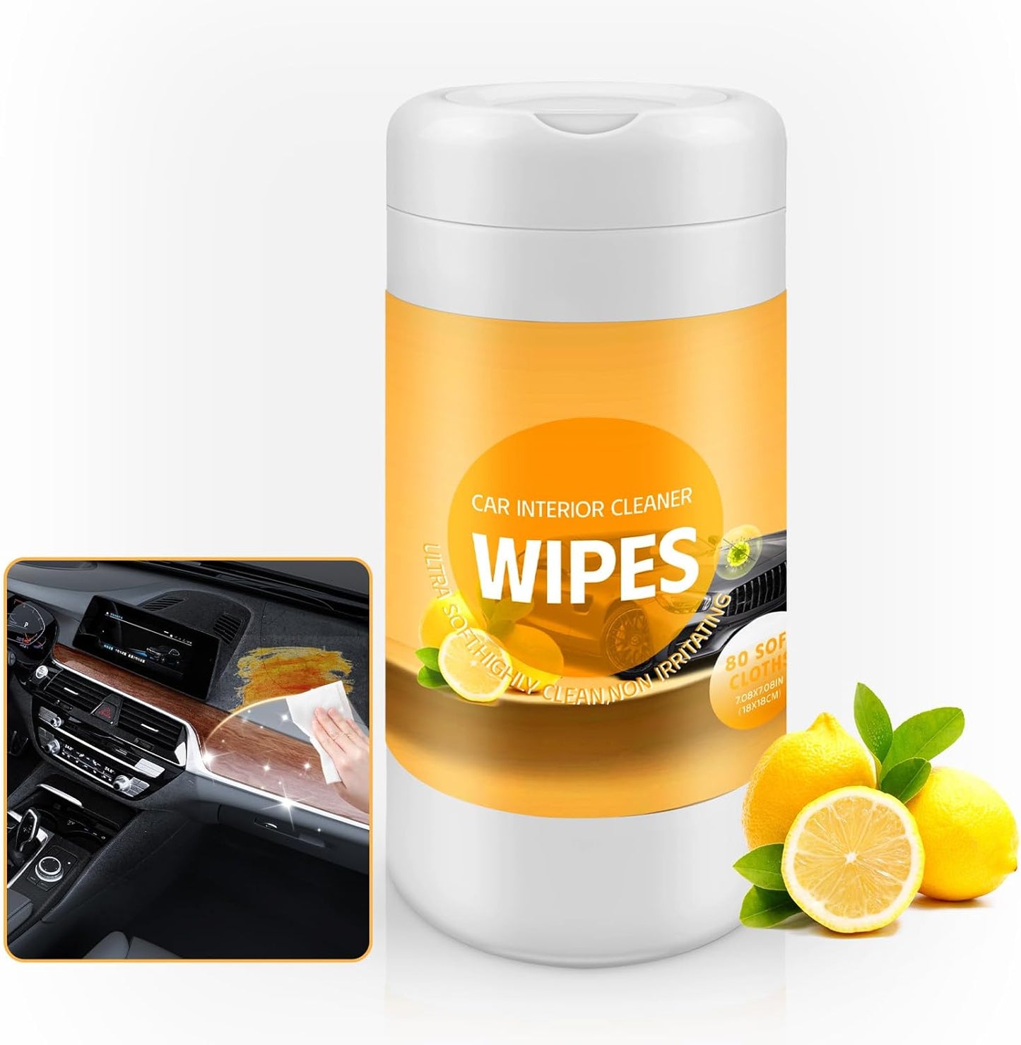 Auto Interior Car Cleaning Wipes, 80Ct Plant Based Car Wipes Interior Cleaning - Protect and Freshen Your Car'S Interior UV Protectant, Non-Greasy Matte Finish, UV Protectant, Car Detailing Supplies